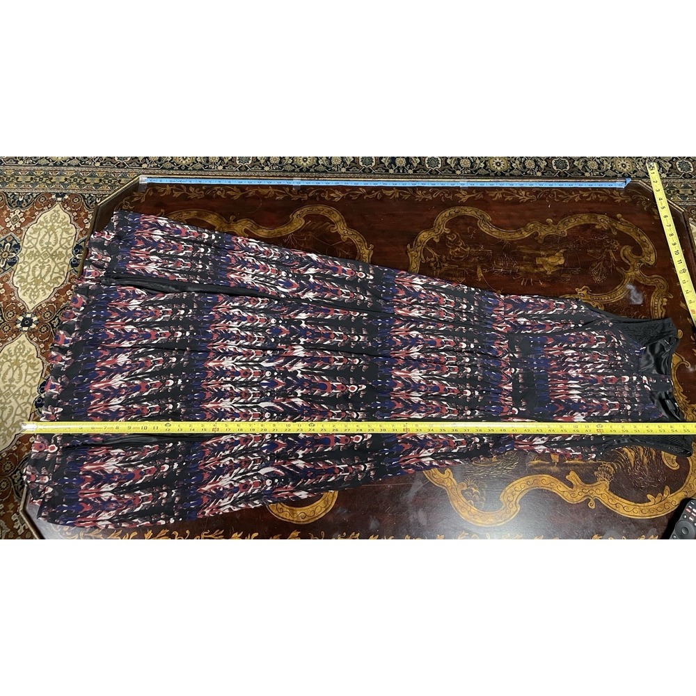 H & M Red Blue Black Lace Ikat Sleeveless Maxi Dress Pleats Slits Boho Artsy 2 - Picture 10 of 11